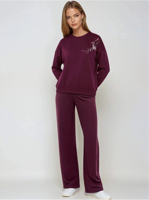 Ensemble deux pièces long à col rond brodé et pantalon à jambes larges hiccup - Kiabi