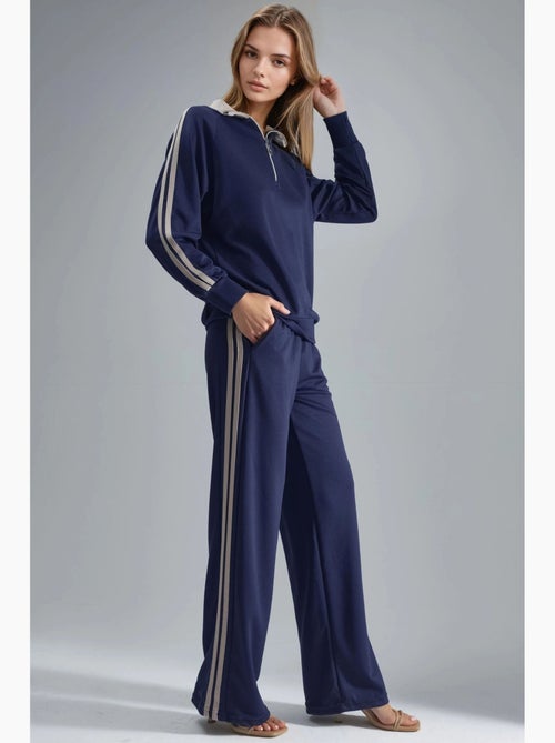 Ensemble deux pièces rayé à jambes larges et col zippé hiccup - Kiabi