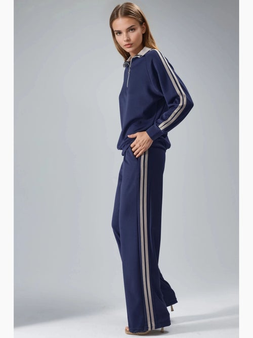 Ensemble deux pièces rayé à jambes larges et col zippé hiccup - Kiabi
