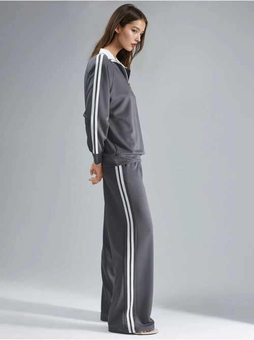 Ensemble deux pièces rayé à jambes larges et col zippé hiccup - Kiabi