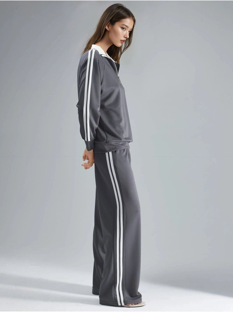 Ensemble deux pièces rayé à jambes larges et col zippé hiccup Gris - Kiabi