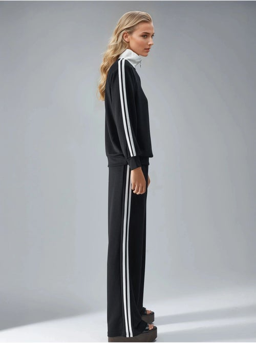 Ensemble deux pièces rayé à jambes larges et col zippé hiccup - Kiabi