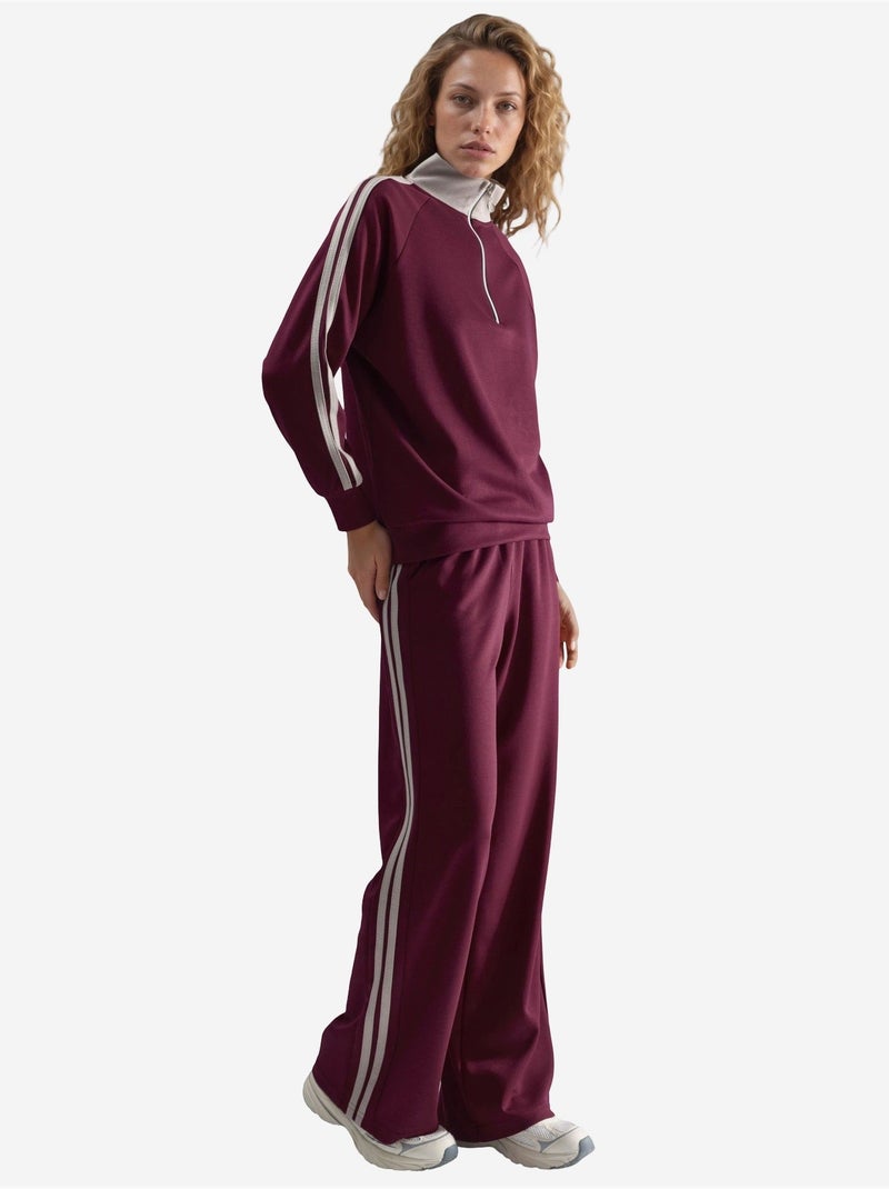 Ensemble deux pièces rayé à jambes larges et col zippé hiccup Rouge bordeaux - Kiabi