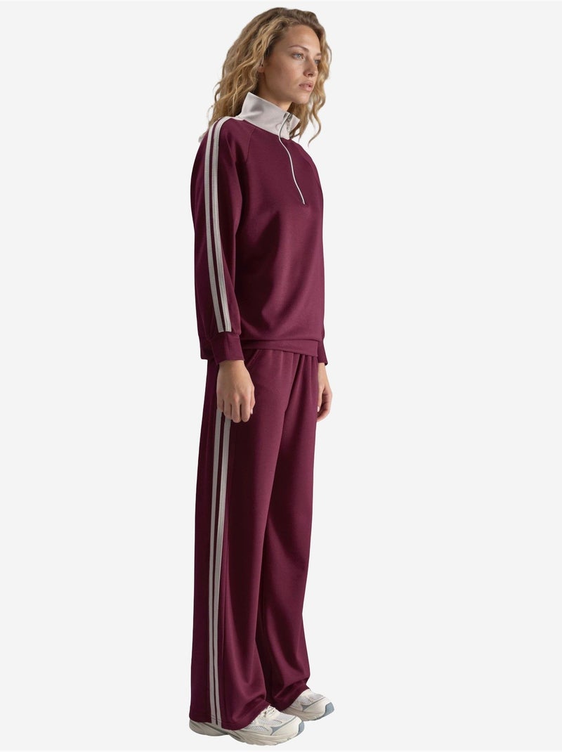 Ensemble deux pièces rayé à jambes larges et col zippé hiccup Rouge bordeaux - Kiabi