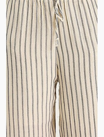 Ensemble deux pièces rayé, col en v, taille haute, boutonné, jambe large lucci
