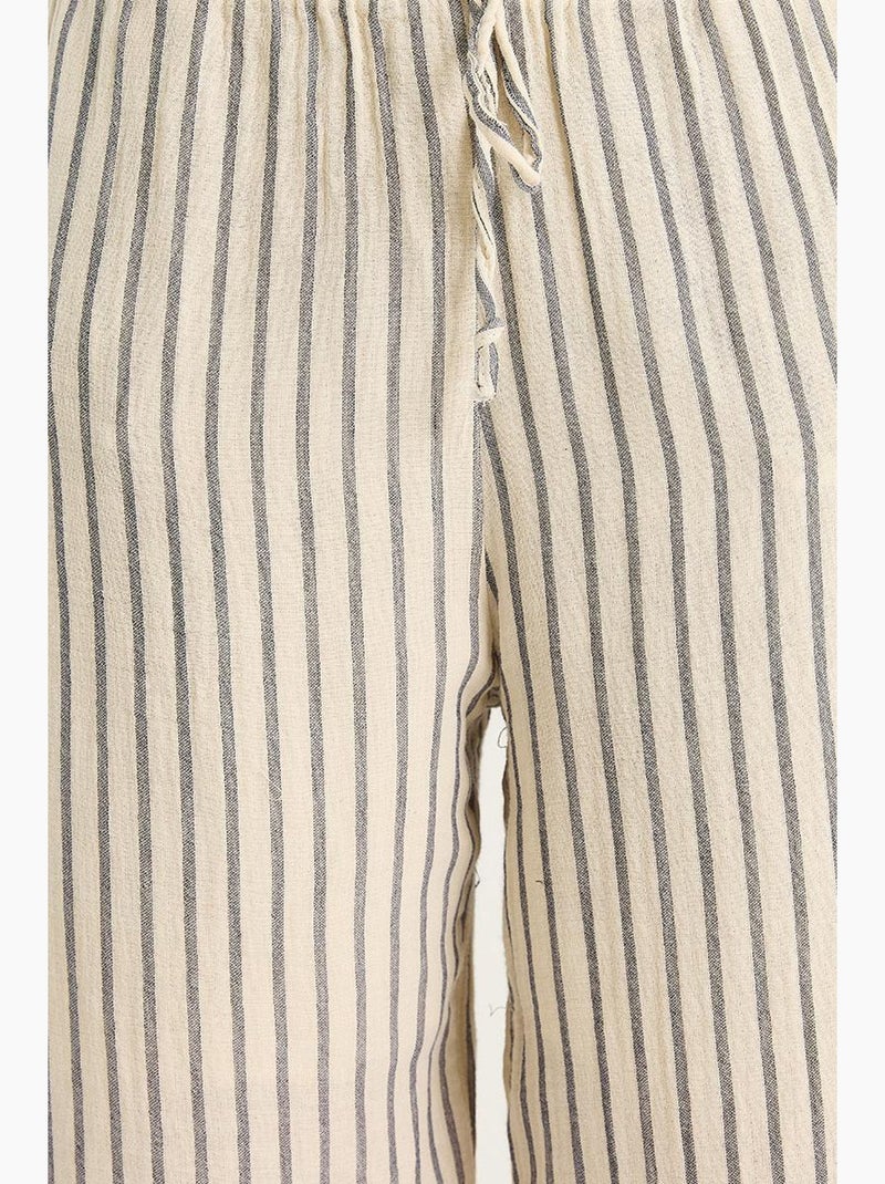 Ensemble deux pièces rayé, col en v, taille haute, boutonné, jambe large lucci Bleu marine - Kiabi