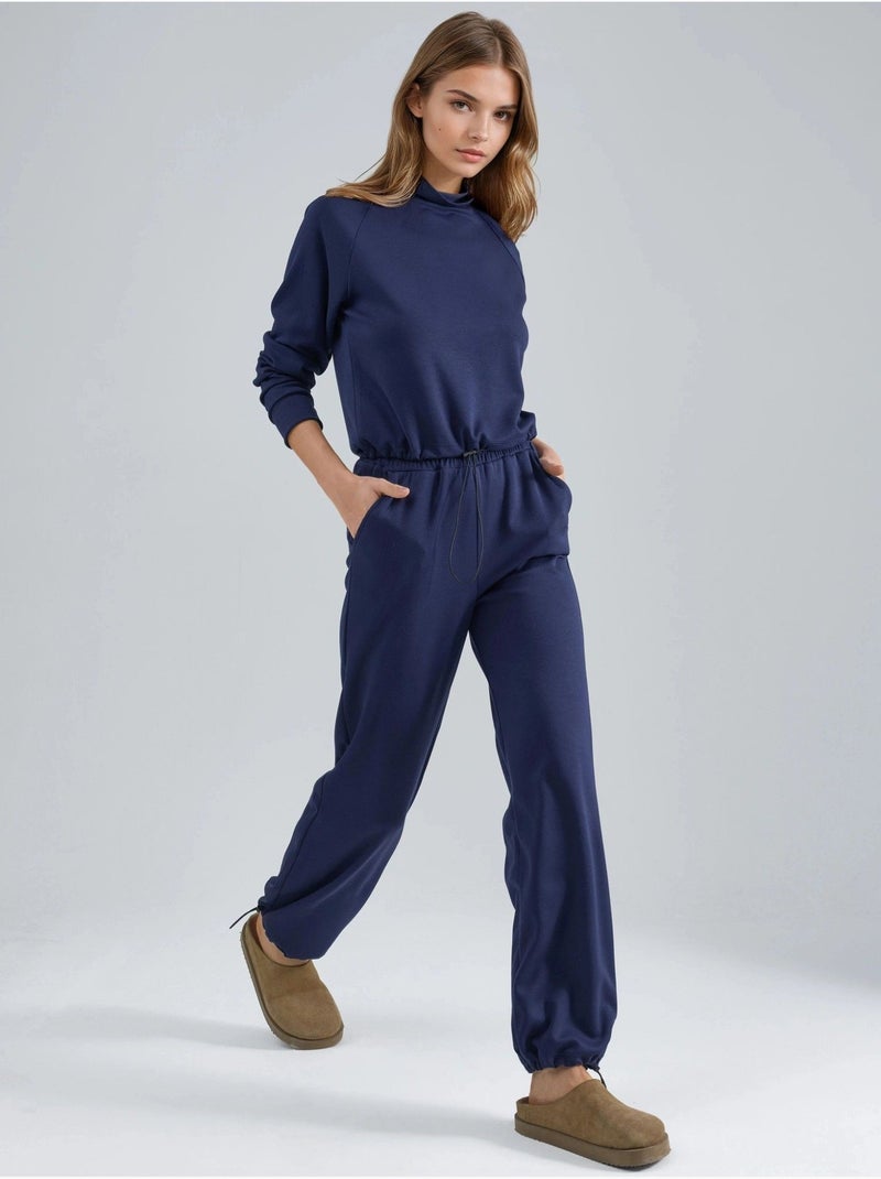 Ensemble deux pièces taille haute à col roulé et jambes larges hiccup Bleu cobalt - Kiabi