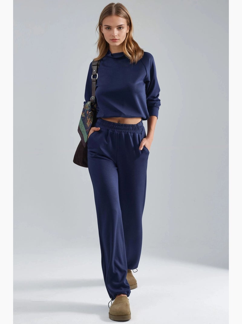 Ensemble deux pièces taille haute à col roulé et jambes larges hiccup Bleu cobalt - Kiabi