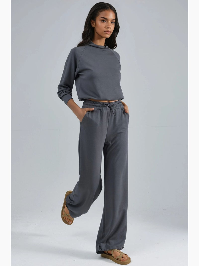 Ensemble deux pièces taille haute à col roulé et jambes larges hiccup Gris - Kiabi