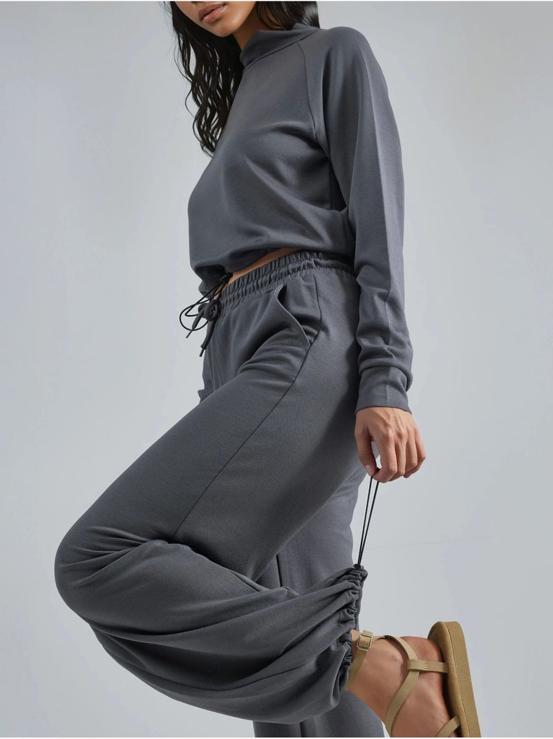 Ensemble deux pièces taille haute à col roulé et jambes larges hiccup Gris - Kiabi