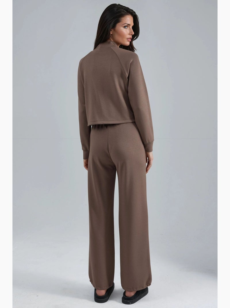 Ensemble deux pièces taille haute à col roulé et jambes larges hiccup Marron clair - Kiabi