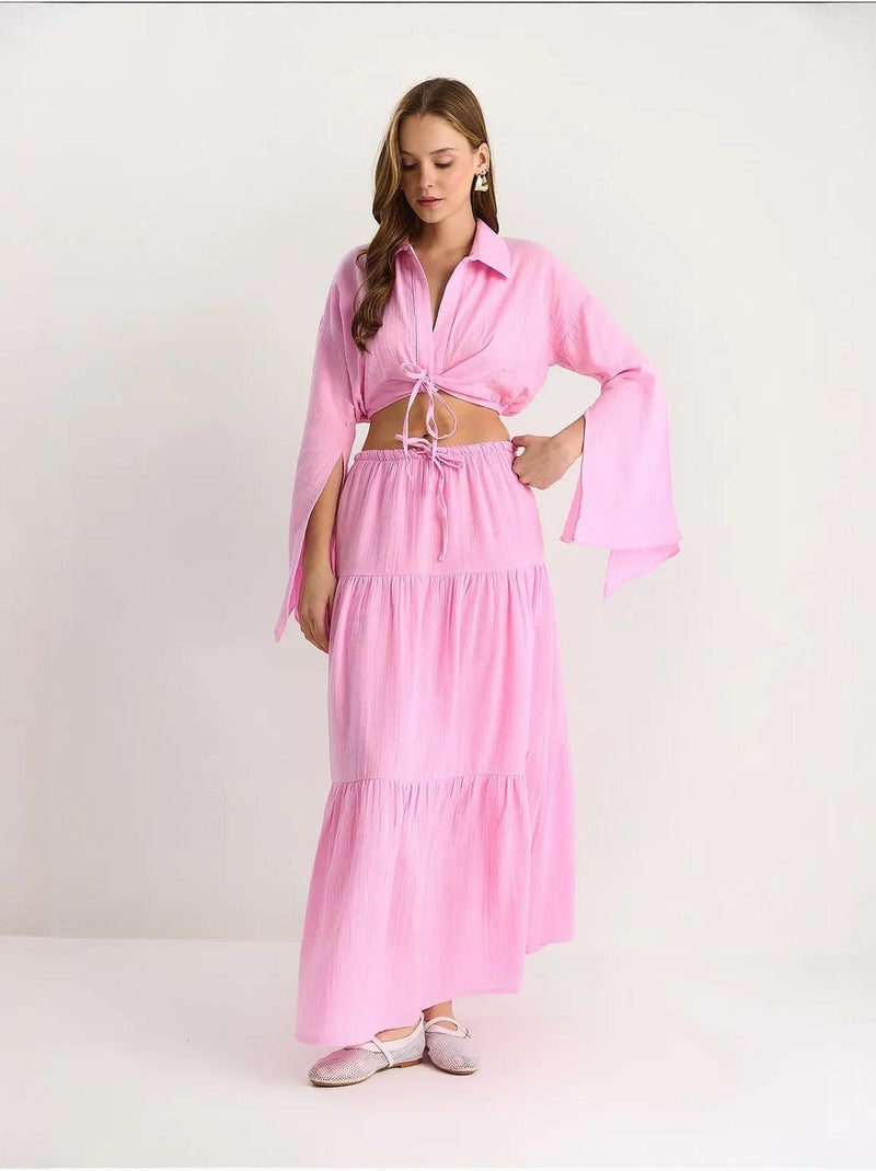 Ensemble deux pièces taille haute à volants lucci Rose clair - Kiabi