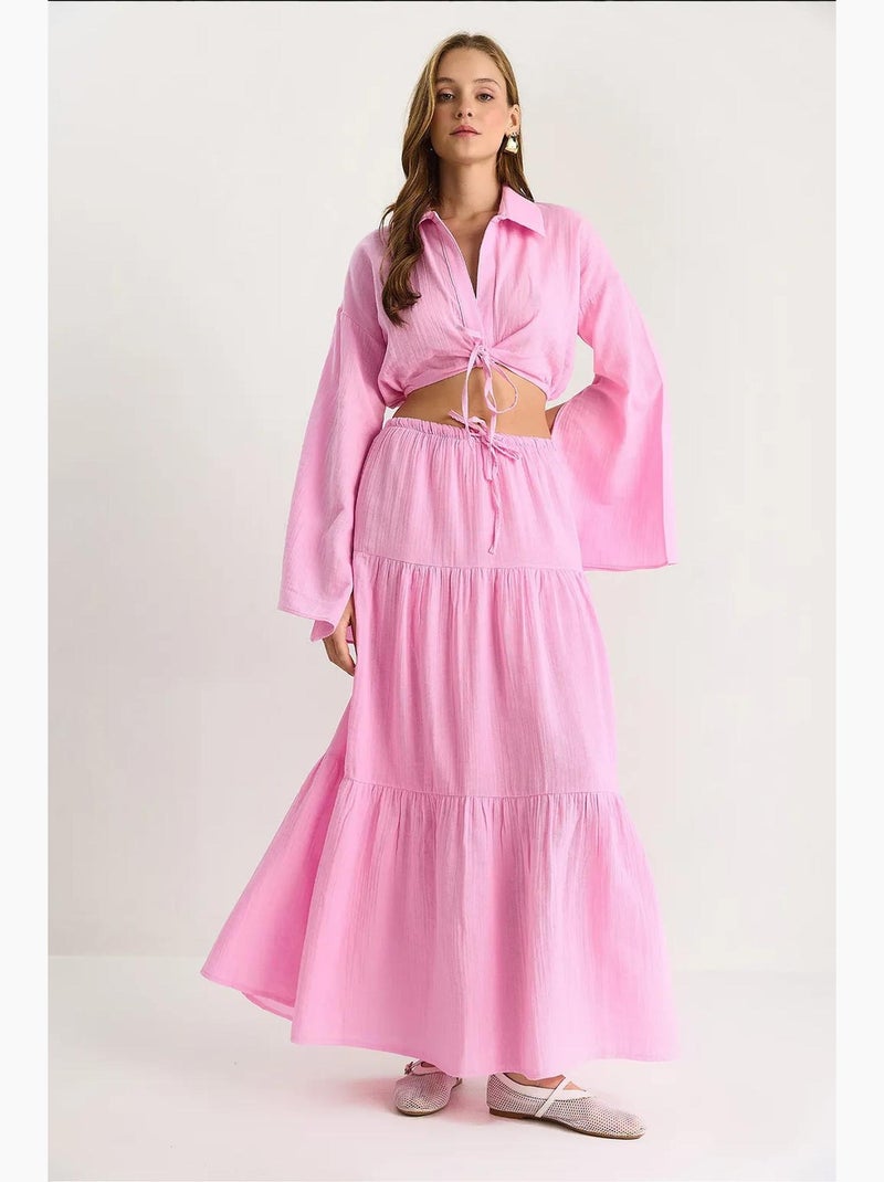 Ensemble deux pièces taille haute à volants lucci Rose clair - Kiabi