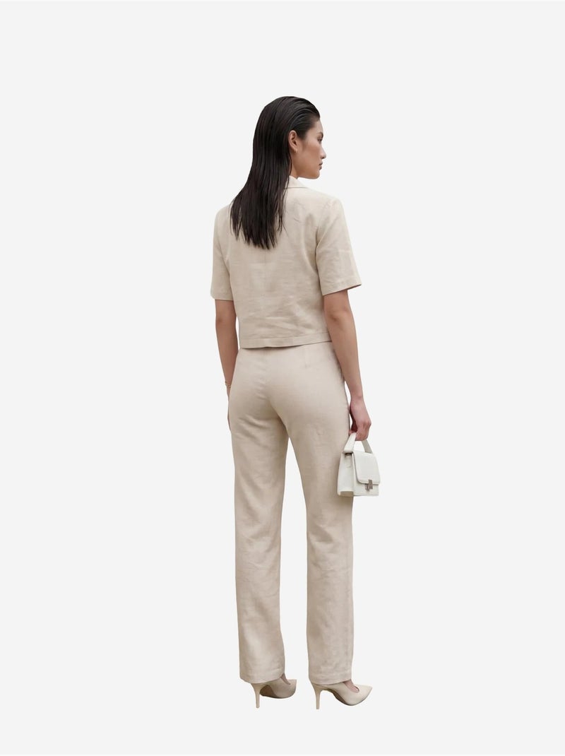 Ensemble deux pièces taille haute avec col de veste my fashion Beige argile - Kiabi