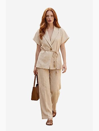 Ensemble deux pièces taille haute col v avec détail à nouer my fashion