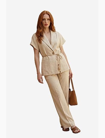 Ensemble deux pièces taille haute col v avec détail à nouer my fashion