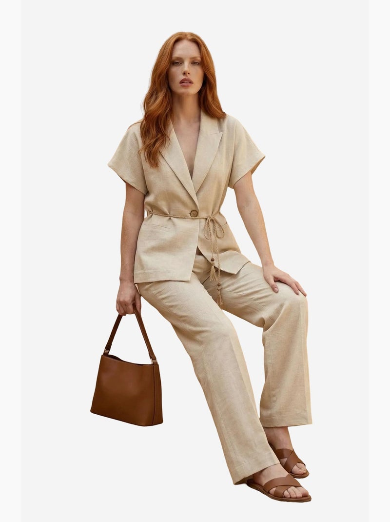 Ensemble deux pièces taille haute col v avec détail à nouer my fashion Crème - Kiabi