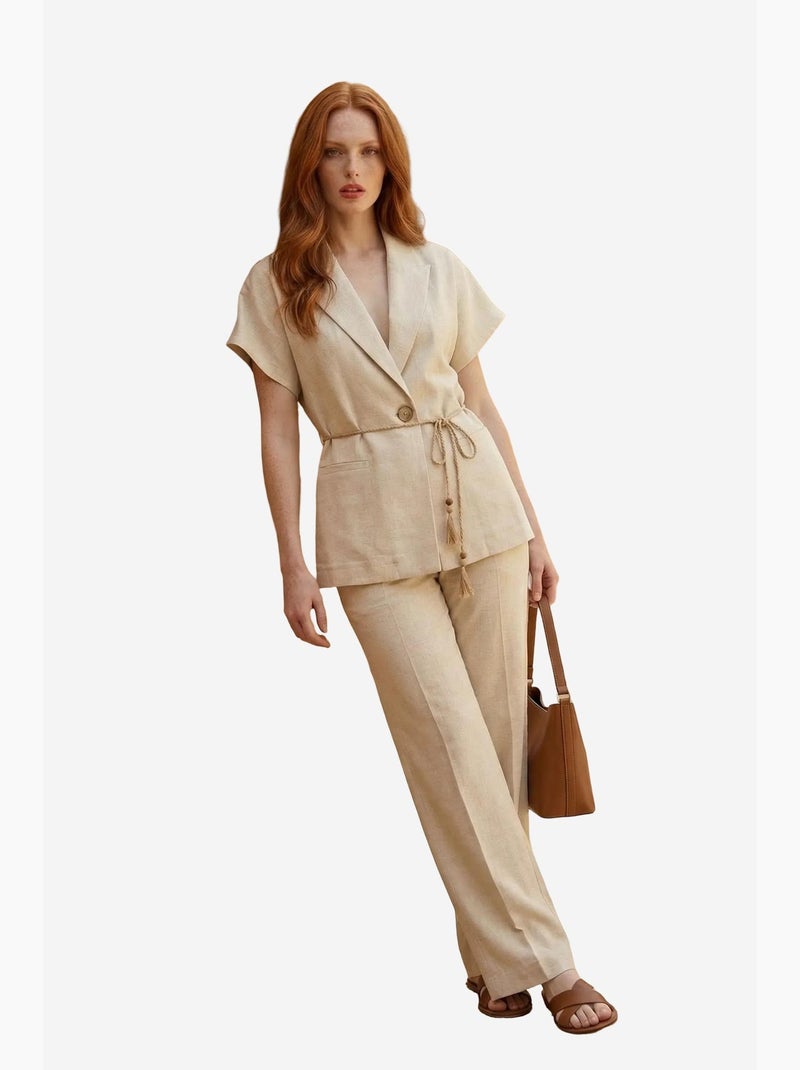 Ensemble deux pièces taille haute col v avec détail à nouer my fashion Crème - Kiabi