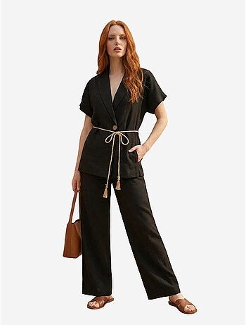 Ensemble deux pièces taille haute col v avec détail à nouer my fashion
