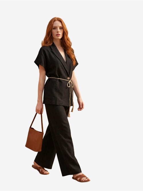 Ensemble deux pièces taille haute col v avec détail à nouer my fashion - Kiabi