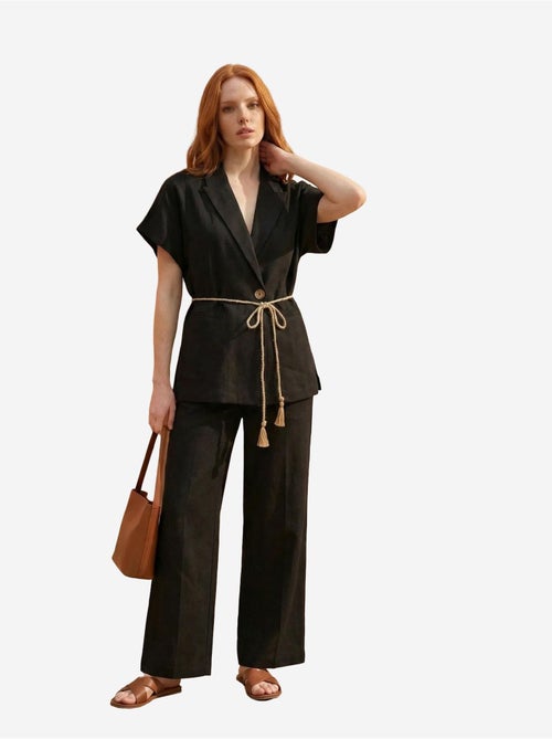 Ensemble deux pièces taille haute col v avec détail à nouer my fashion - Kiabi