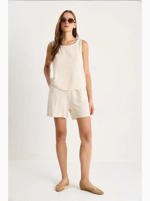 Ensemble deux pièces taille haute en lin mélangé à jambes larges lucci - Kiabi