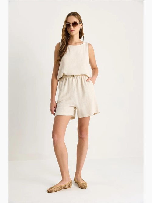 Ensemble deux pièces taille haute en lin mélangé à jambes larges lucci - Kiabi
