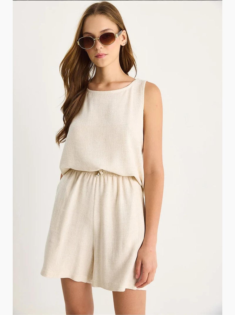 Ensemble deux pièces taille haute en lin mélangé à jambes larges lucci Beige argile - Kiabi