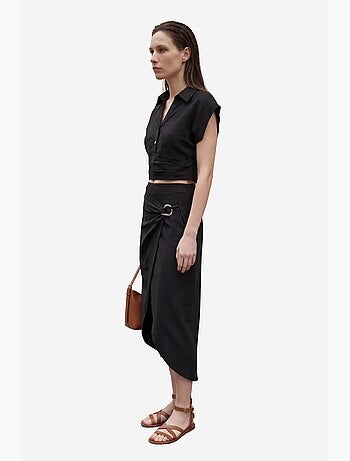 Ensemble deux pièces taille haute en lin mélangé avec col chemise my fashion