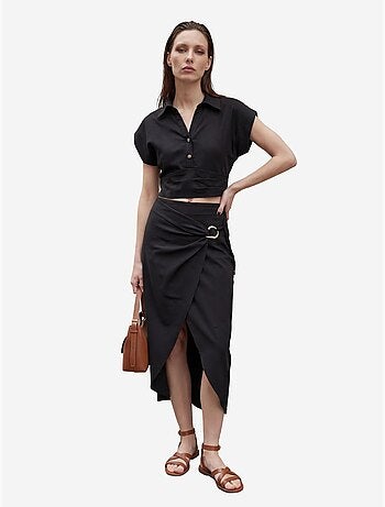 Ensemble deux pièces taille haute en lin mélangé avec col chemise my fashion