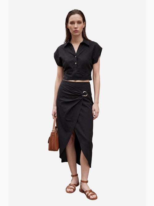 Ensemble deux pièces taille haute en lin mélangé avec col chemise my fashion - Kiabi