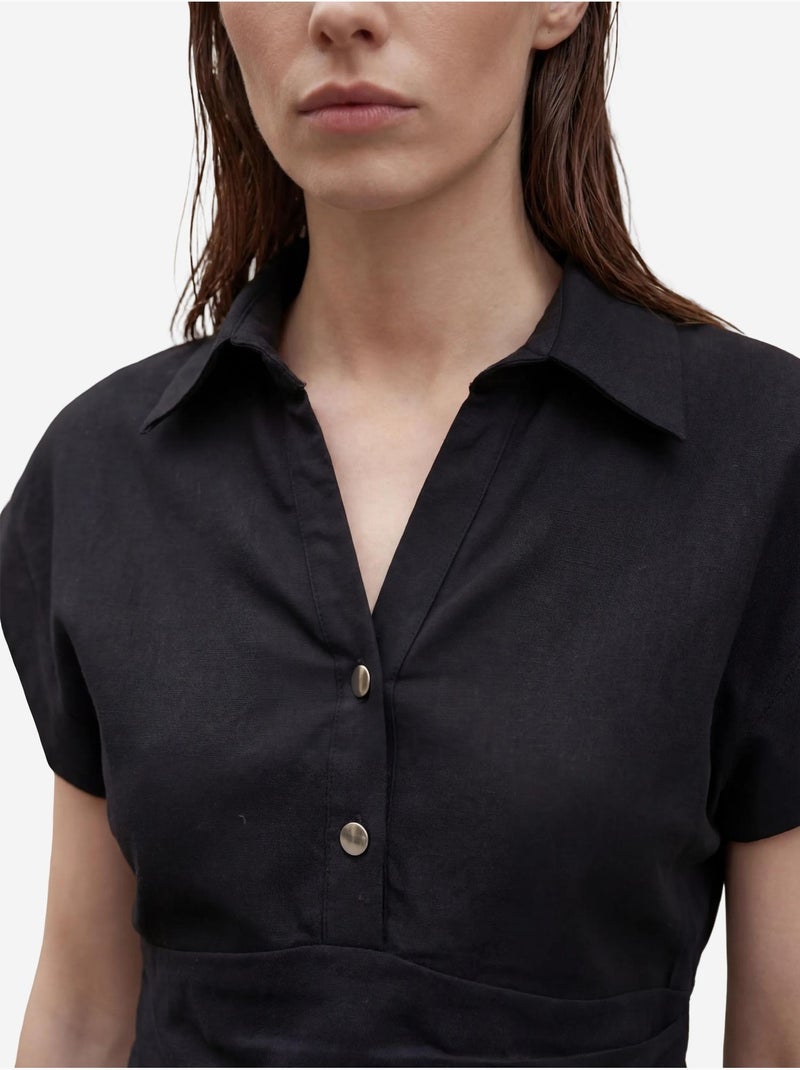 Ensemble deux pièces taille haute en lin mélangé avec col chemise my fashion Noir - Kiabi