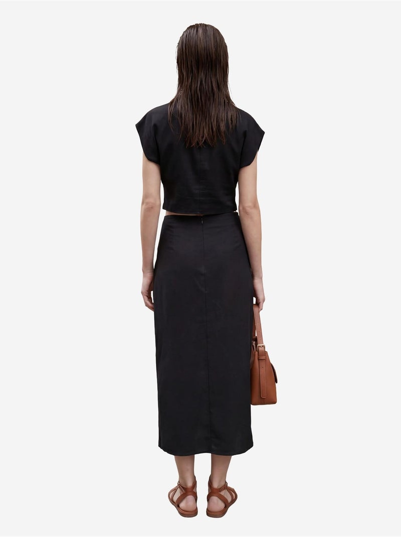 Ensemble deux pièces taille haute en lin mélangé avec col chemise my fashion Noir - Kiabi