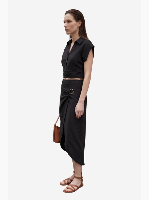 Ensemble deux pièces taille haute en lin mélangé avec col chemise my fashion - Kiabi