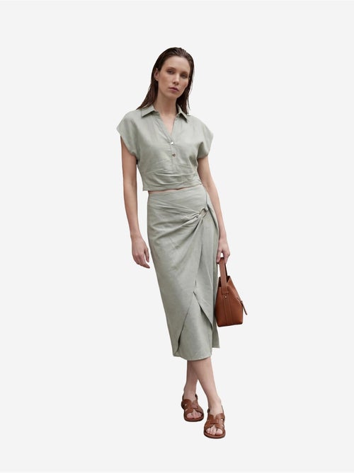 Ensemble deux pièces taille haute en lin mélangé avec col chemise my fashion - Kiabi