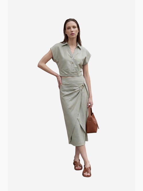 Ensemble deux pièces taille haute en lin mélangé avec col chemise my fashion - Kiabi