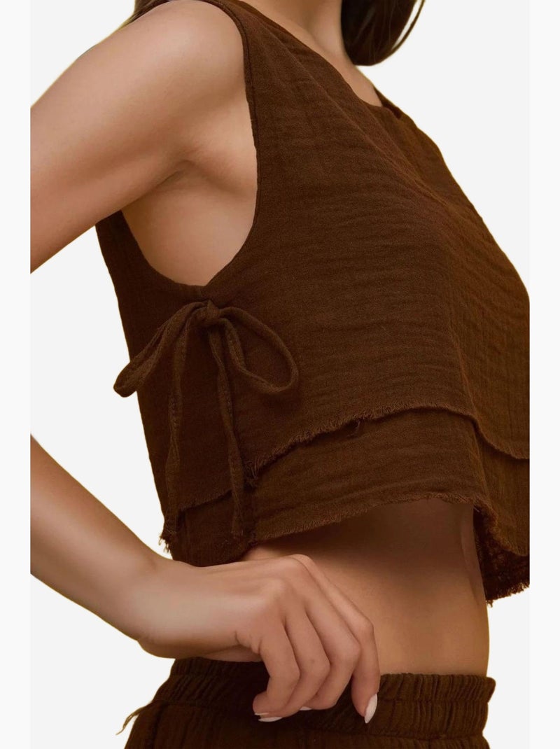 Ensemble deux pièces taille haute et col ras du cou hiccup Marron foncé - Kiabi