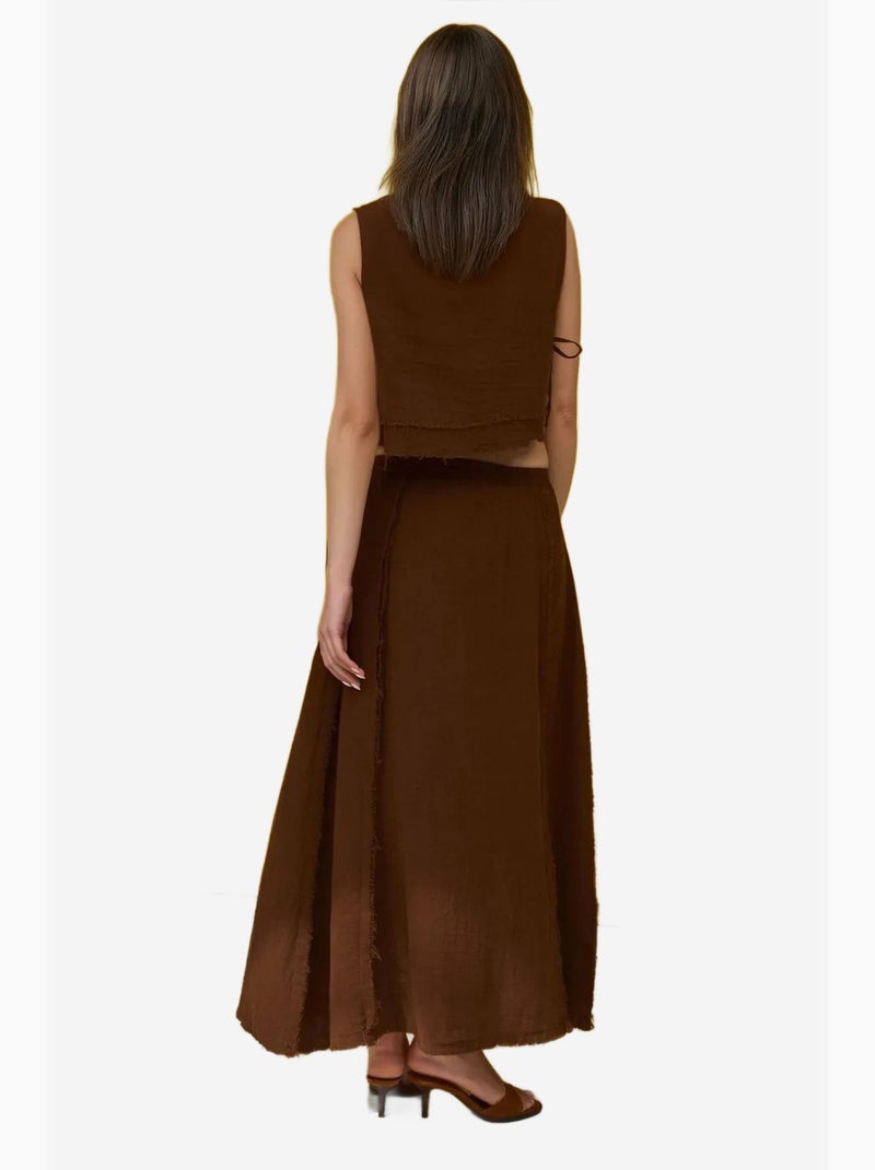 Ensemble deux pièces taille haute et col ras du cou hiccup Marron foncé - Kiabi