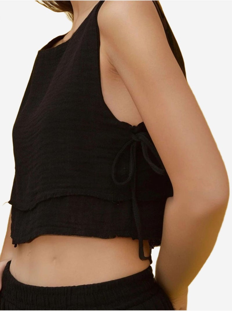 Ensemble deux pièces taille haute et col ras du cou hiccup Noir - Kiabi