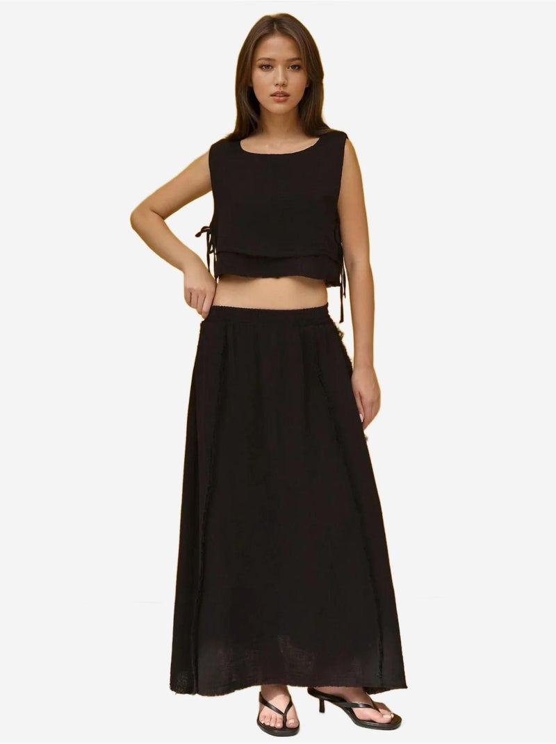 Ensemble deux pièces taille haute et col ras du cou hiccup Noir - Kiabi