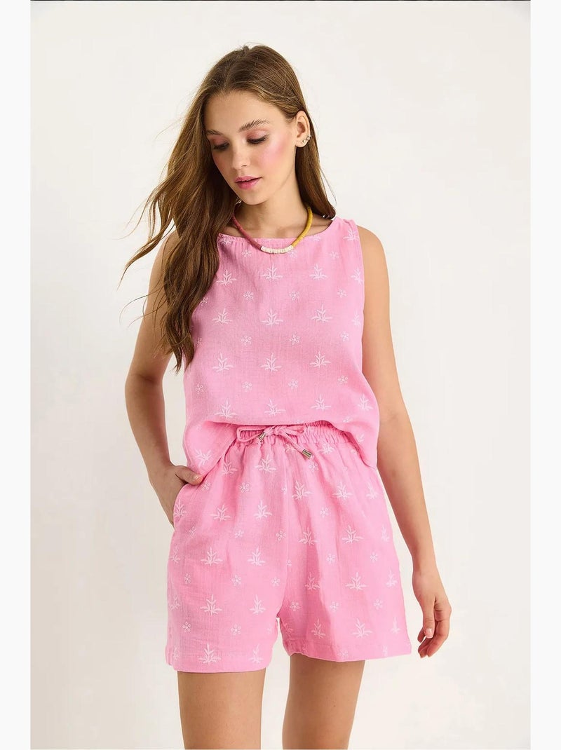 Ensemble deux pièces taille haute et short avec fermeture à boutons lucci Rose fluo/Solinotes - Kiabi
