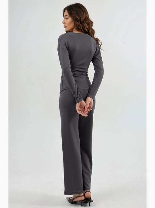 Ensemble deux pièces taille haute jambes larges avec chemisier croisé hiccup - Kiabi