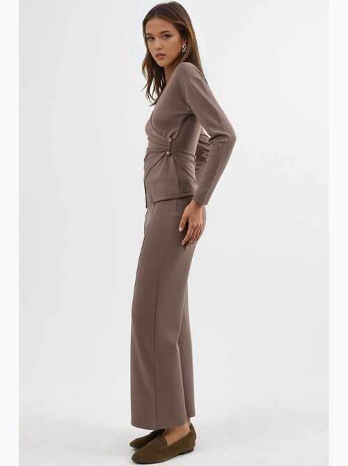 Ensemble deux pièces taille haute jambes larges avec chemisier croisé hiccup - Kiabi