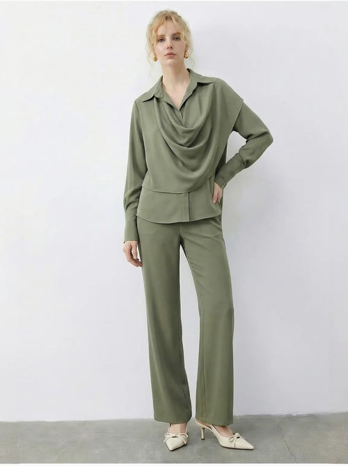 Ensemble deux pièces taille haute jambes larges avec col chemise lucci - Kiabi