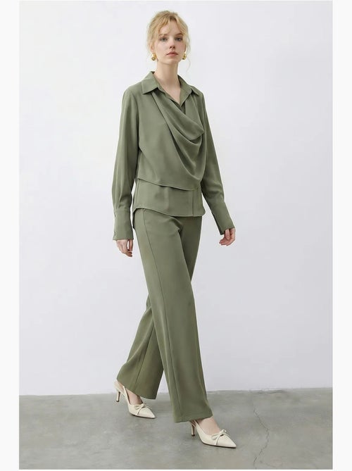 Ensemble deux pièces taille haute jambes larges avec col chemise lucci - Kiabi