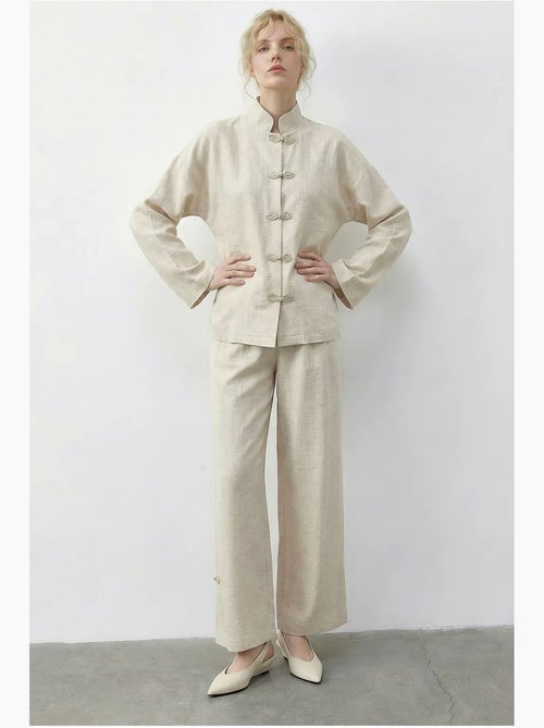 Ensemble deux pièces taille haute jambes larges avec col mandarin lucci - Kiabi