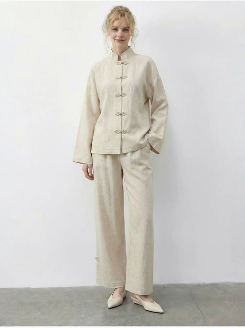 Ensemble deux pièces taille haute jambes larges avec col mandarin lucci - Kiabi