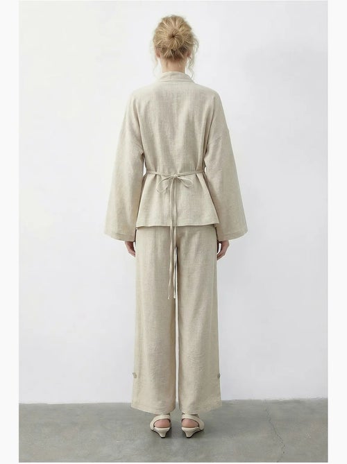 Ensemble deux pièces taille haute jambes larges avec col mandarin lucci - Kiabi