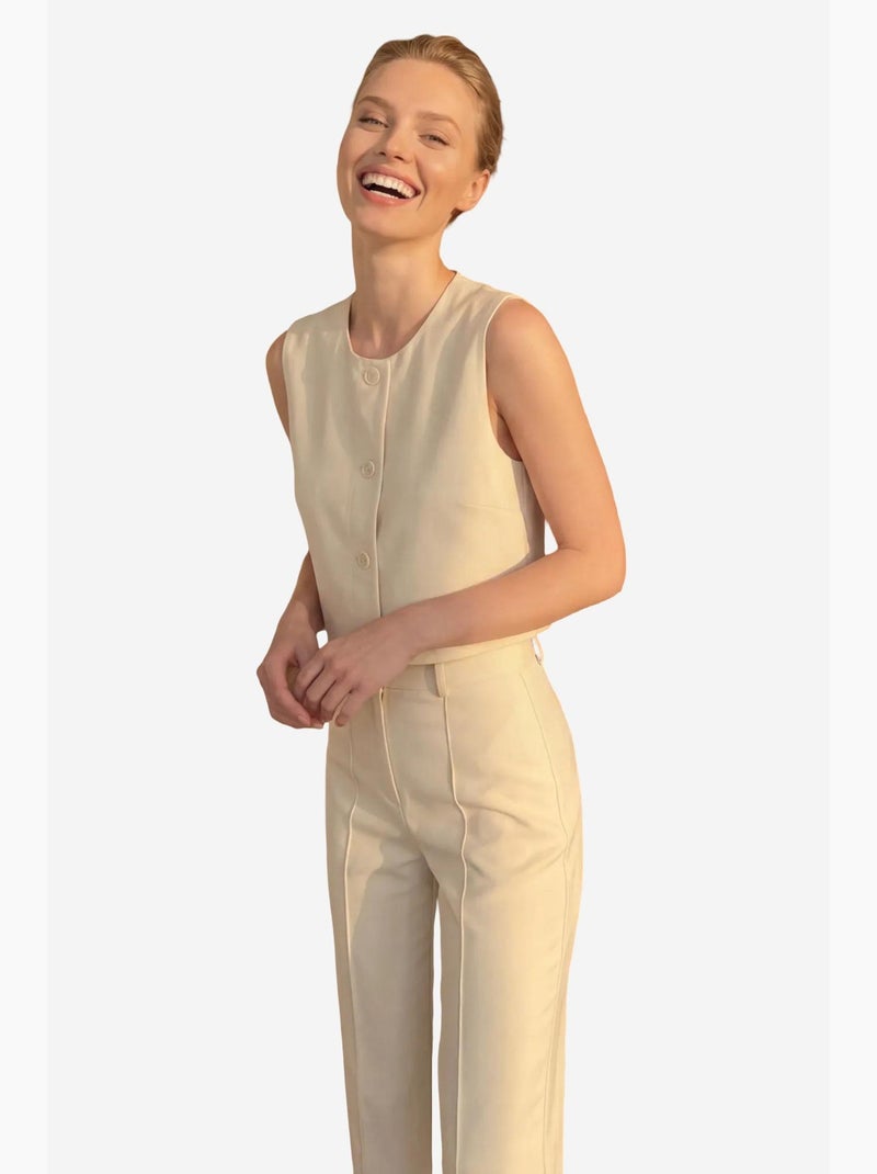 Ensemble deux pièces taille haute jambes larges avec détails de boutons my fashion Beige argile - Kiabi