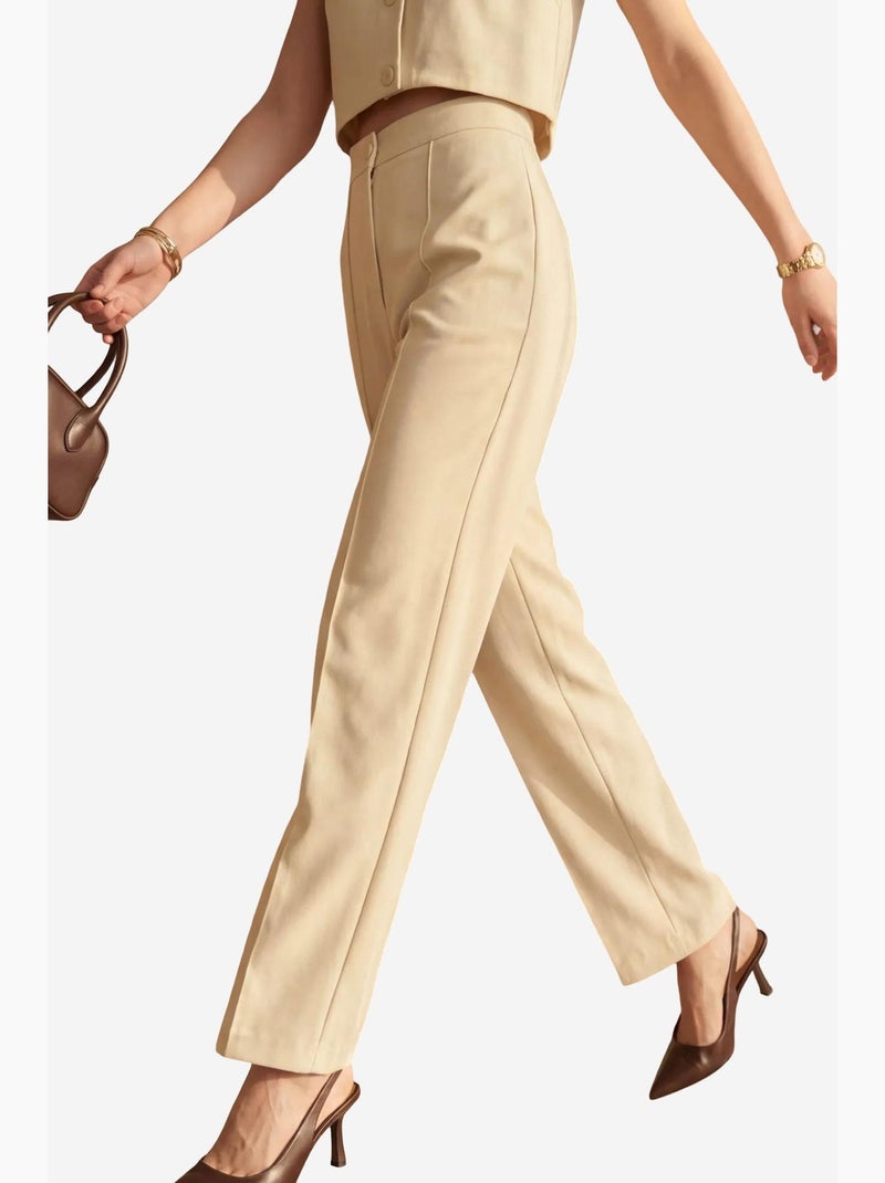 Ensemble deux pièces taille haute jambes larges avec détails de boutons my fashion Beige argile - Kiabi